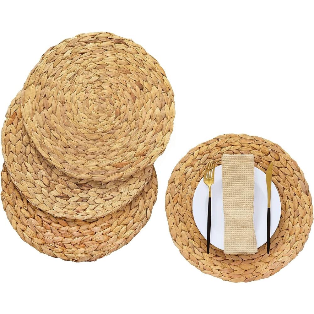 Barien Woven Placemats 4 Pcs 12" Natural Water Hyacinth Weave Non-Slip NEW